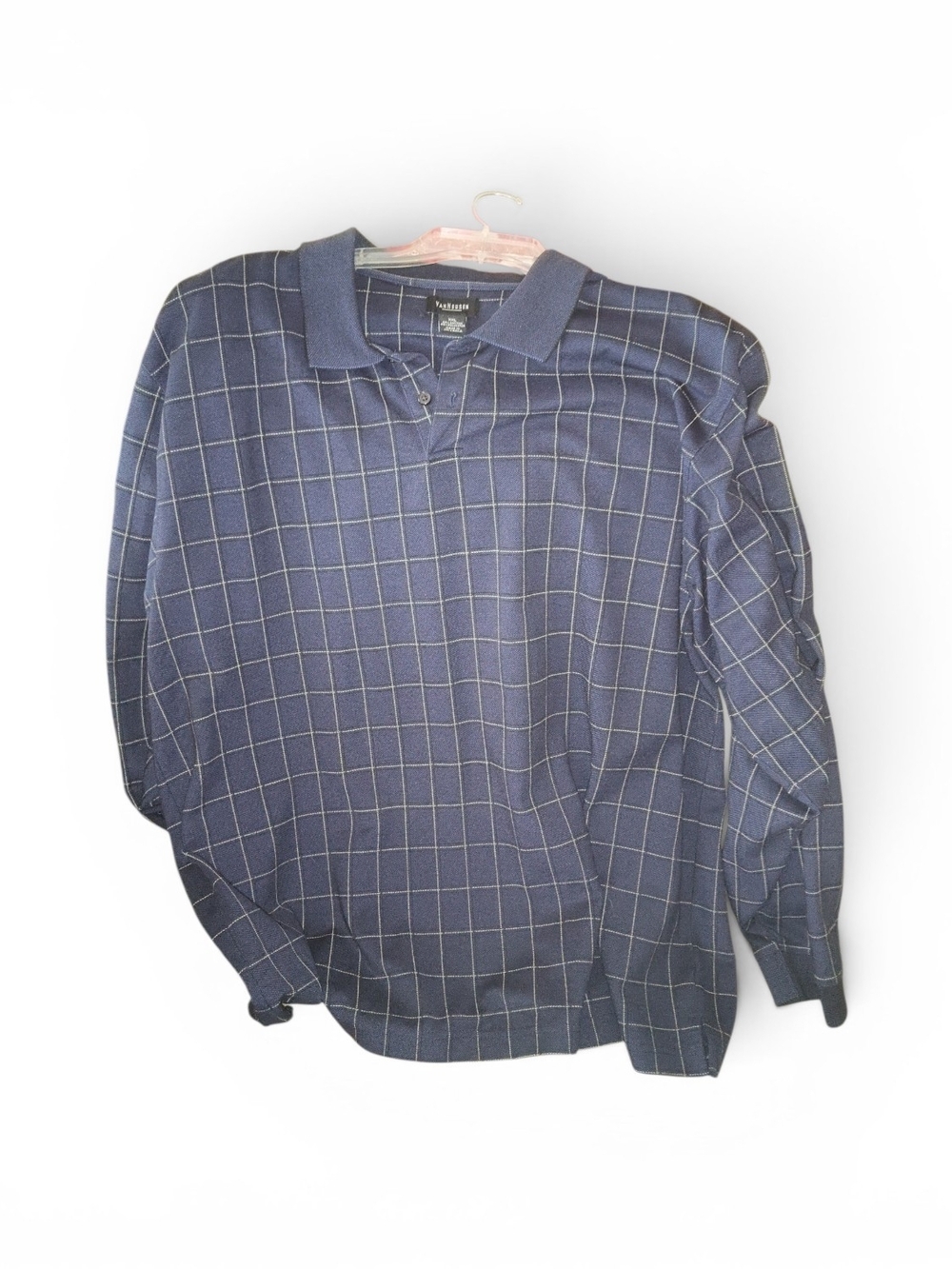Van Heusen Navy Windowpane Long-Sleeve Polo